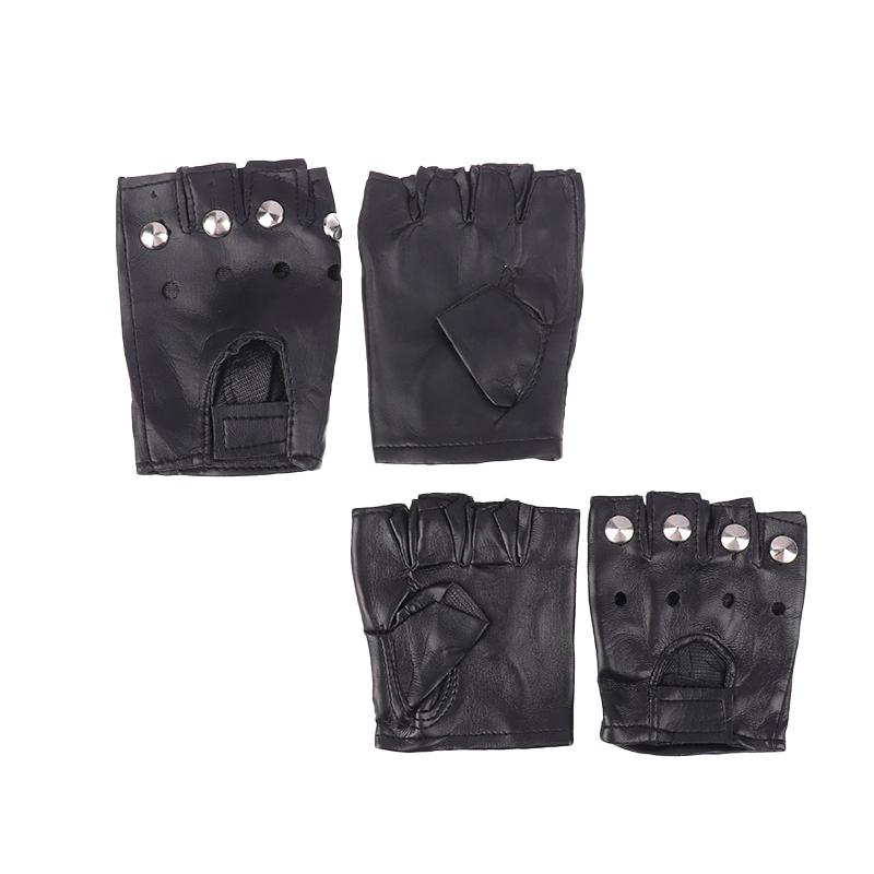 1 Pair Unisex Black Pu Leather Fingerless Gloves Female Half Finger Driving Women Men Sports Guantes Motor Punk Gloves