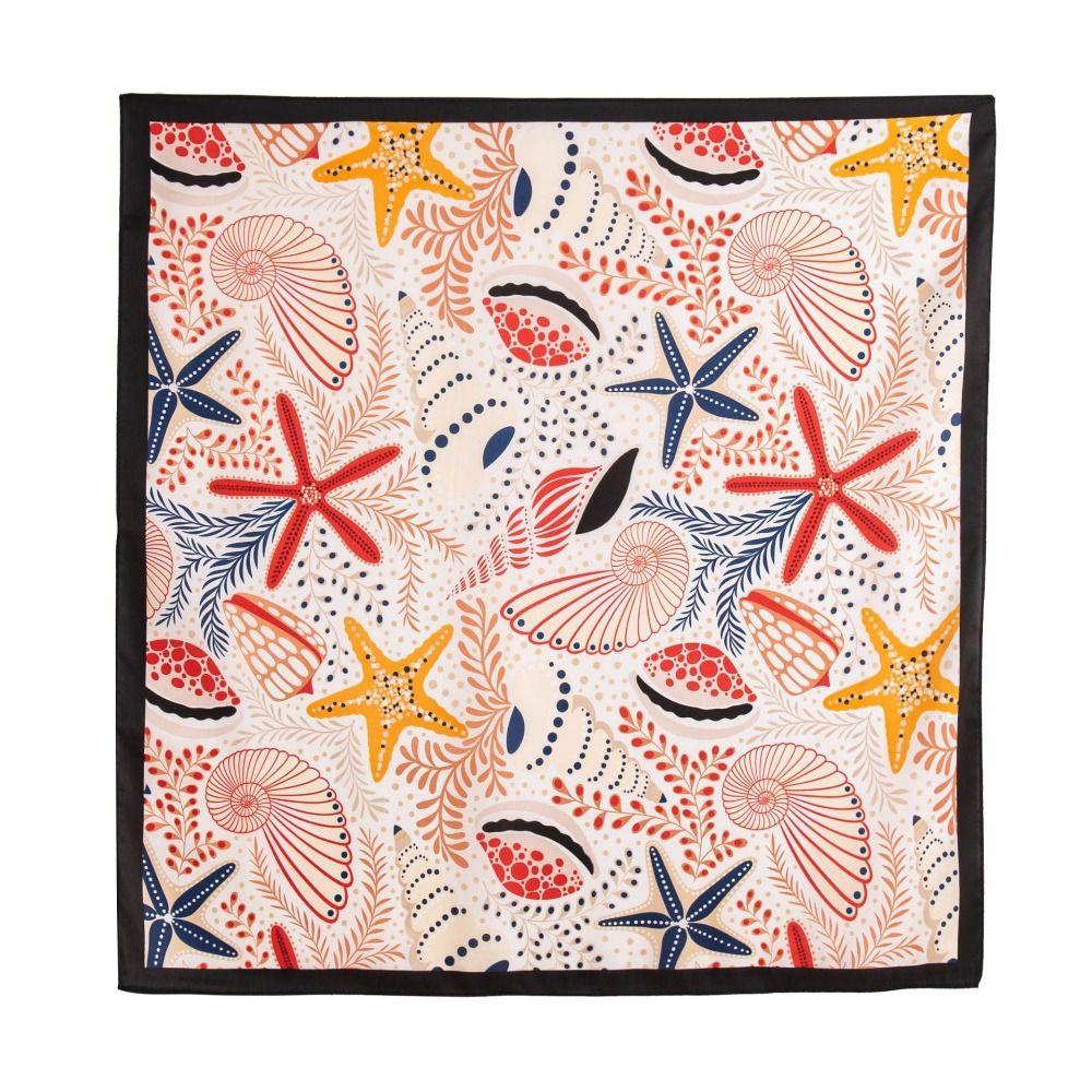 Conch Starfish Print Scarf Sea Star Shell Silk Scarf Retro Satin Hijab  Waist Scarf