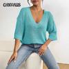 Женский повседневный топ с V-образным вырезом и рукавом пять четвертей