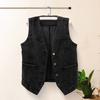 Women Denim Vest with Pockets Sleeveless Buton-down Loose Solid Color Cardigan V Neck Urban Style Waistcoat for Outdoor Travel Commuting