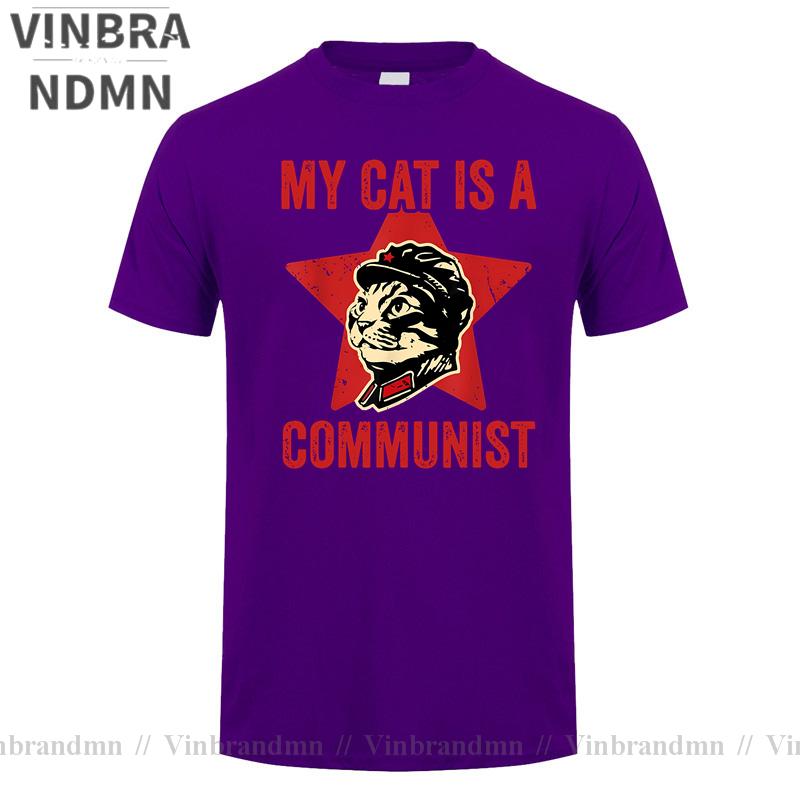 My Cat Is A Communist Print Tshirt Vintage Funny Cat Lover Sayi T Shirt Starling Stalin Streetwear Hipster Casual Fashion Shirt
