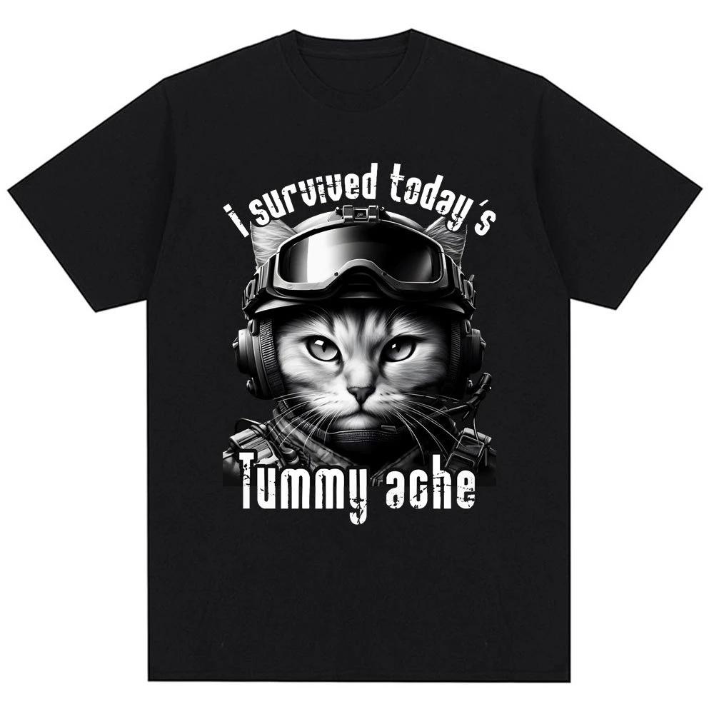 Thousand Yard Stare Cat Funny I Survived Meme Tshirt Humor Style Vintage T Shirt Unisex Women Oversized Casual Streetwear Daily