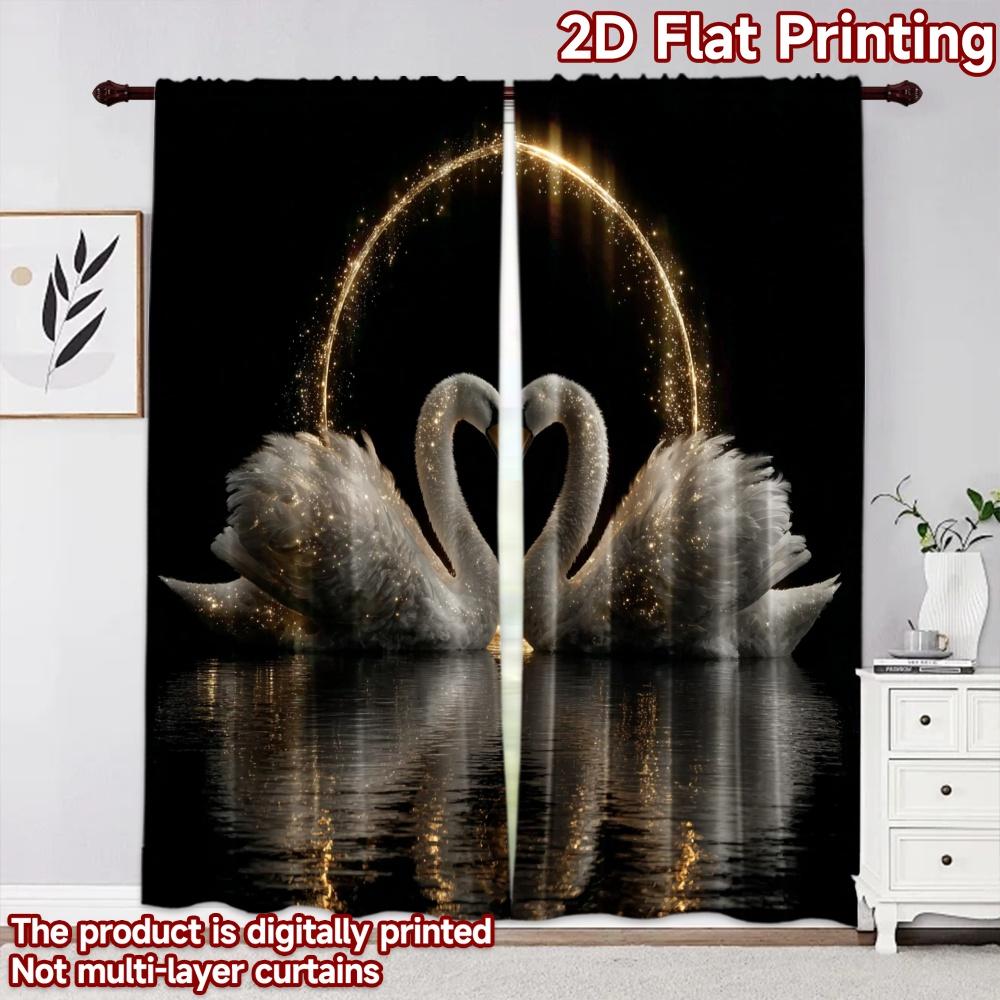 2D flat printing 2pcs Curtain Drapes Wedding Swan Romance Digital Printed Polyester Drapes Family Party Decoration Perfect for