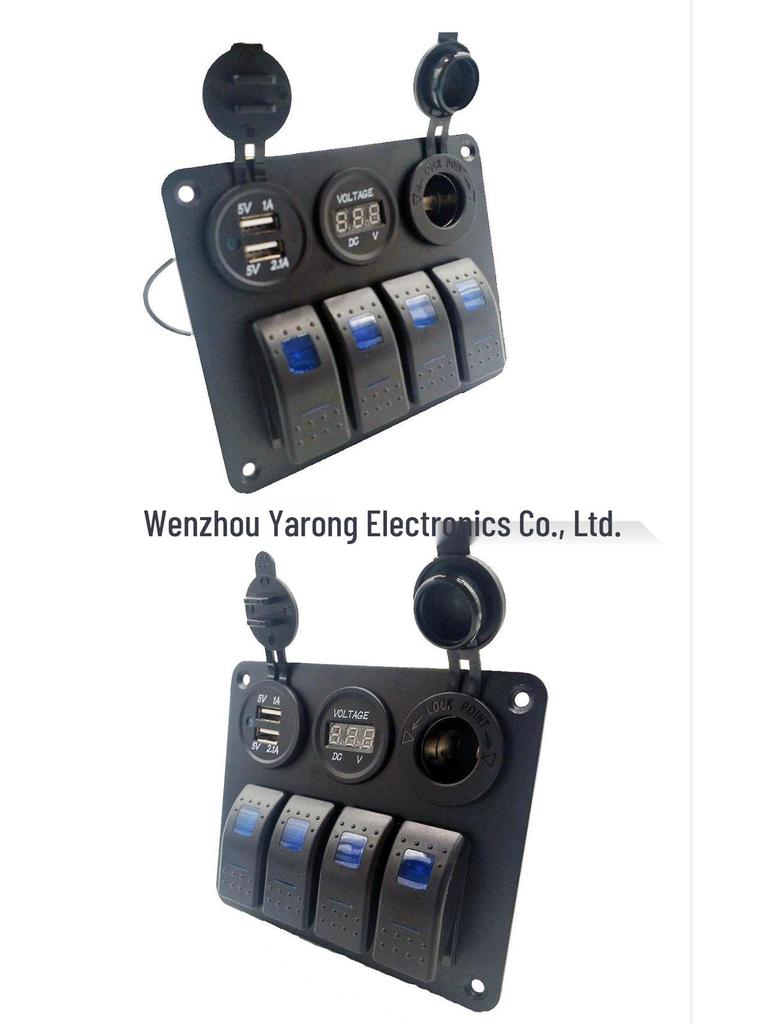 Синяя панель 4 в 1 для лодки и автомобиля: Выключатель + Зарядное устройство + Вольтметр + Гнездо прикуривателя