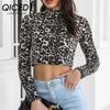 Женская мода, повседневная осенне-зимняя водолазка с длинными рукавами и леопардовым принтом, блузки и рубашки