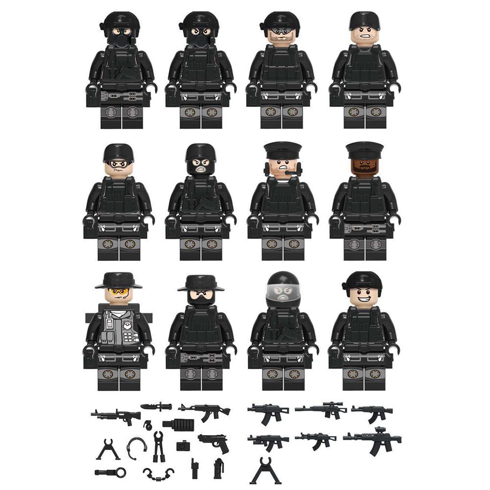 12pcs/set Swat Military Soldier Minifigures Building Blocks Assembled Educational Toys For Boys Gifts