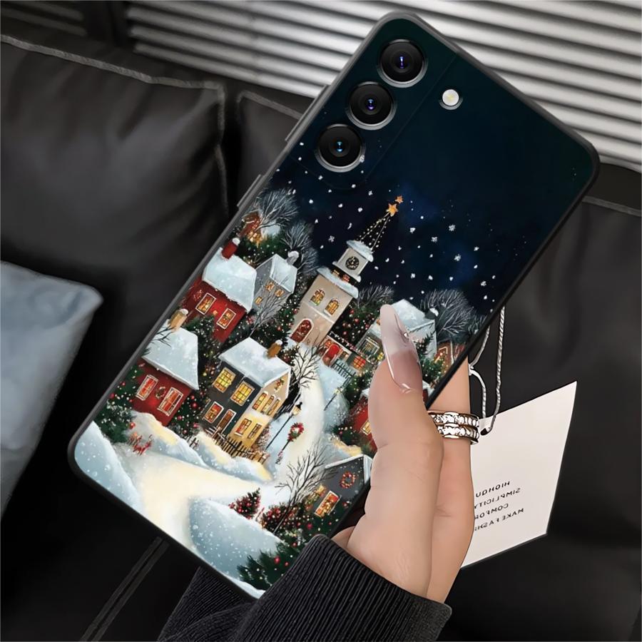Case for Samsung Galaxy A20 A13 A04 A50 A06 A40 A16 A30 A15 A70 A10 A12 A17 A05 Black Soft Phone Cover Winter Snow Christmas