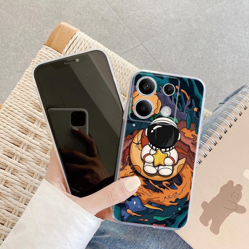 Милый чехол-астронавт для iPhone Samsung A55 A35 M34 S24 Xiaomi Redmi 13 Pro 14C Huawei Honor противоударный бампер для телефона TPU с защитой от царапин прозрачная задняя крышка