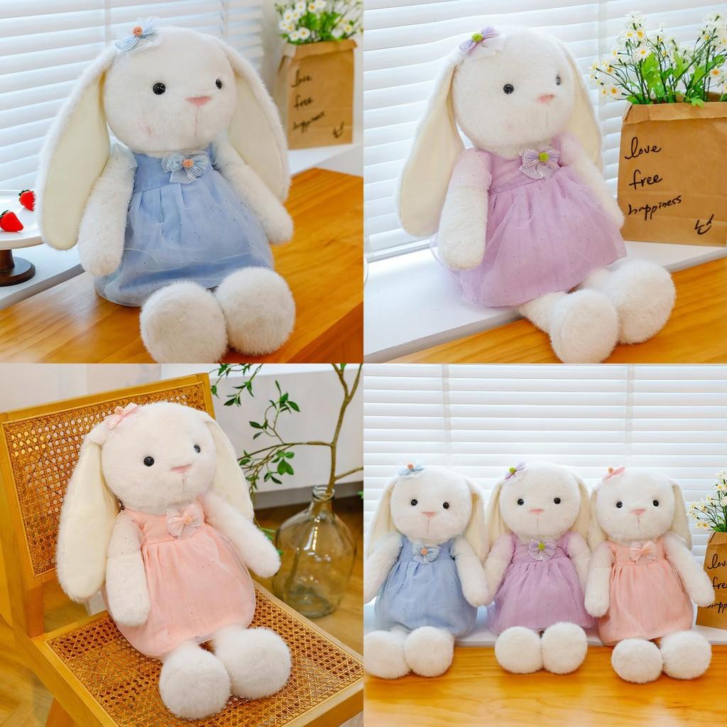 Soft Bunny Stuffed Animal With Dress And Bow Design For Childrens Gift And Play