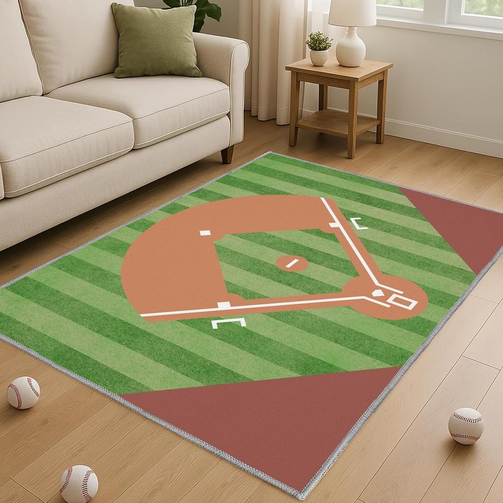 Baseball Rug for Bedroom – 3'x5' Non-Slip Sport Rug for Living Room or Baseball Themed Space Decor