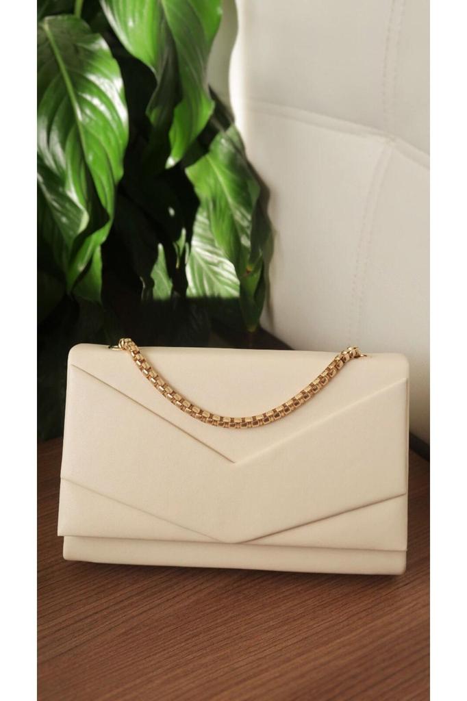 Women's Stylish and Useful Evening Dress Bag Women's Cream Envelope Model Luxury Chain Shoulder Bag