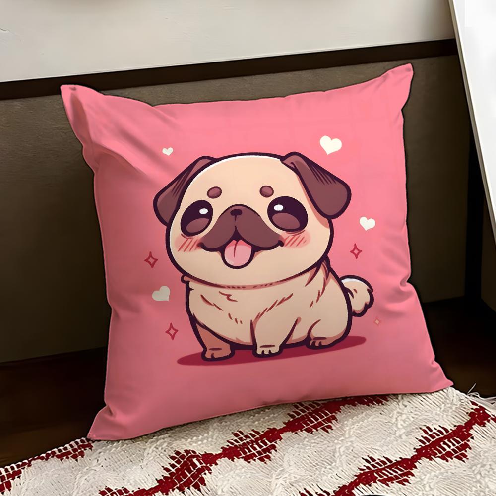 Snorty Sweet Heart Pug Cushion Cover Reversible Soft Durable Pillow Cover Home Car MultiScene Use for Daily Comfort
