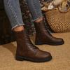 Fashion 2025 Cow Leather Quality Boots for Woman Autumn Winter Square Med Heel Ankle Boots Lace Up Zipper Botas Mujer Bottes Femmes