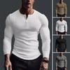 Spring Autumn Men Top Buttoned V Neck Slim Fit Stretchy Mid Length Tee Long Sleeves Pullover Sweatshirt for Home Sports Gym Street Wear