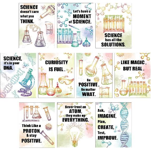 Zonon 10 Pcs Science Classroom Decoration Banner and Poster for Teachers Scientist Bulletin Board Set Posters Science Lab Cutout for Elementary