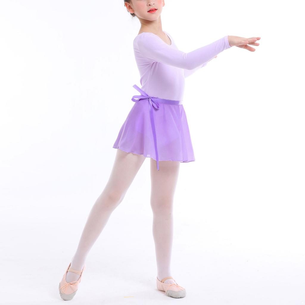 Детский комплект одежды для балета, танцев, гимнастики, купальник с длинными рукавами и завязанной юбкой