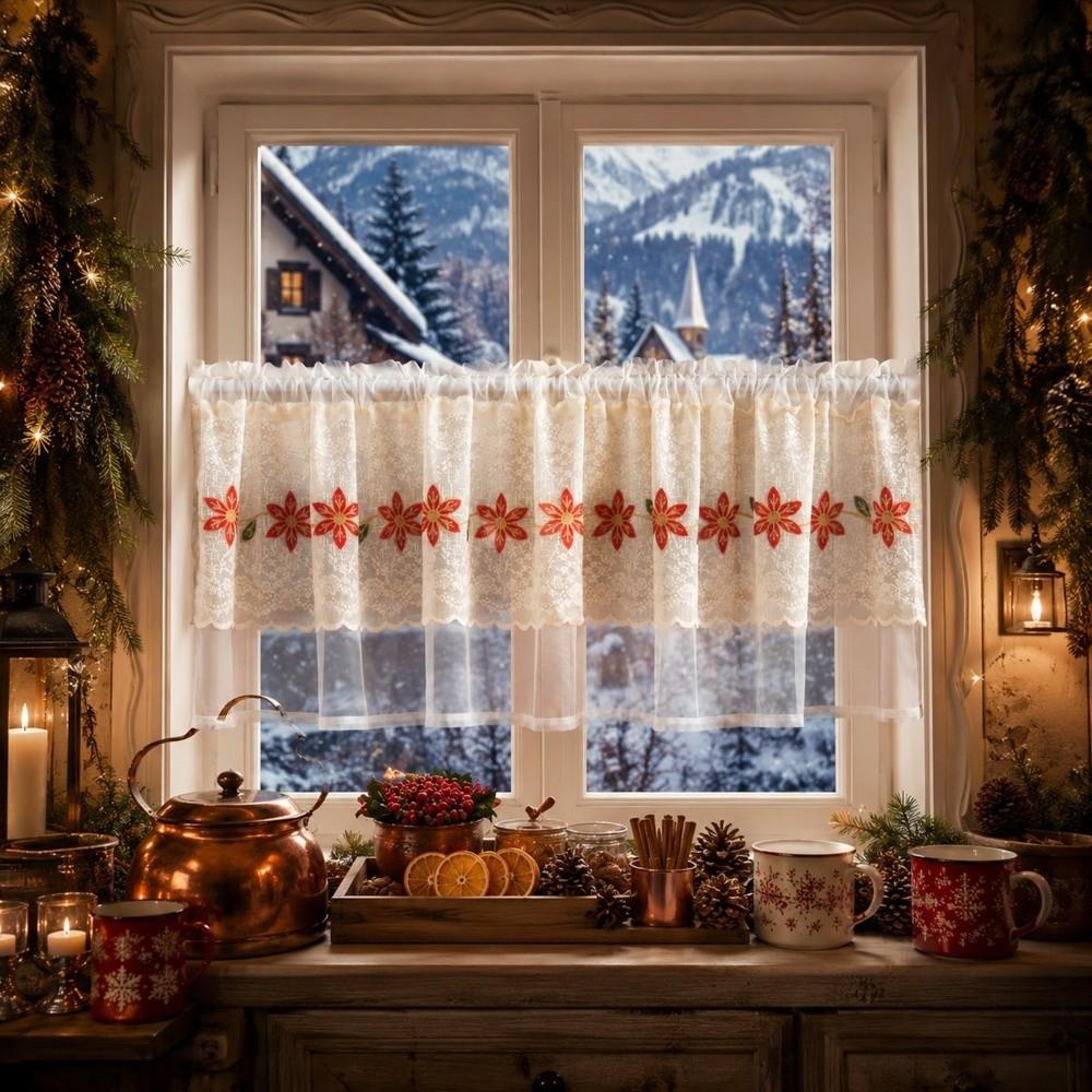 Lace Trim Cafe Curtains Sheer Voile Window Drapes Half Curtains Embroidered Curtains Restaurant