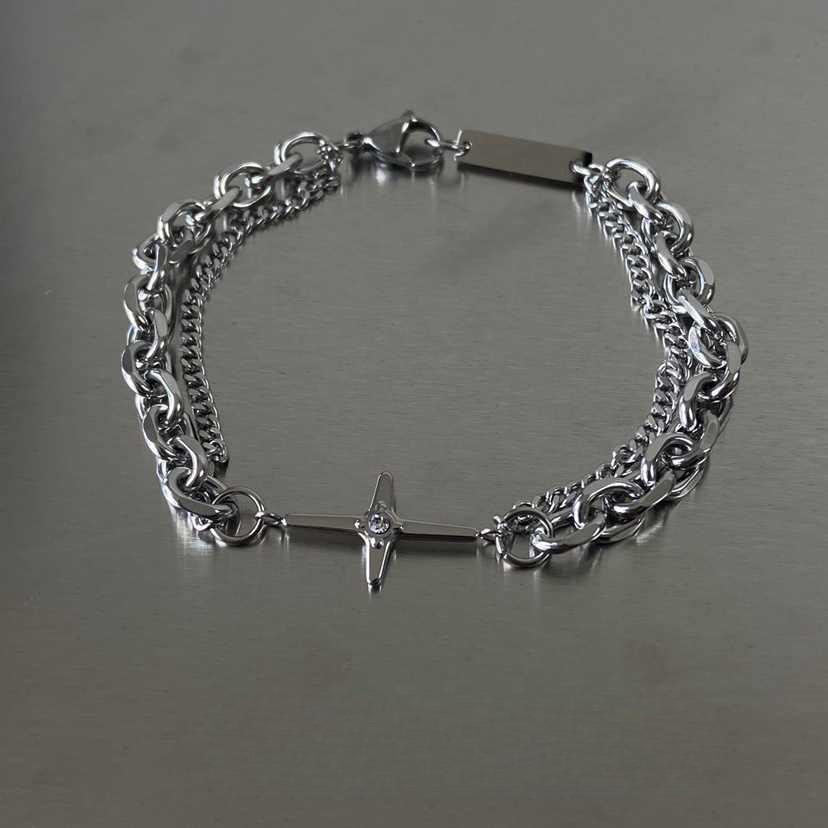 Модный двухслойный браслет в стиле хип-хоп с крестом и бриллиантами: Модный и универсальный аксессуар для мужчин и женщин