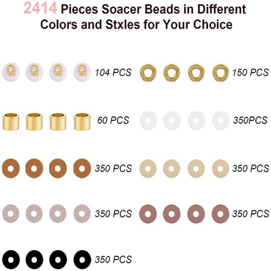 2414Pcs Clay Beads Bracelet Making Kit 6 Color with Letter Beads Non-fading Multi-purpose Soft Clay Beads Jewelry Making