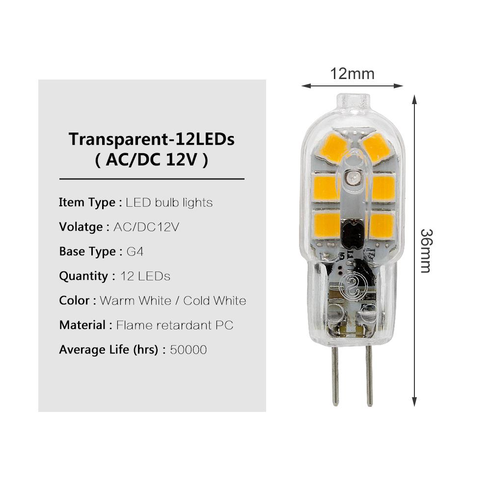 10 шт./лот 1 Вт AC DC 12 В 12 светодиодов SMD 2835 G4 светодиодная лампа накаливания Замена 10 Вт 20 Вт галогенная лампа для люстр теплый холодный белый