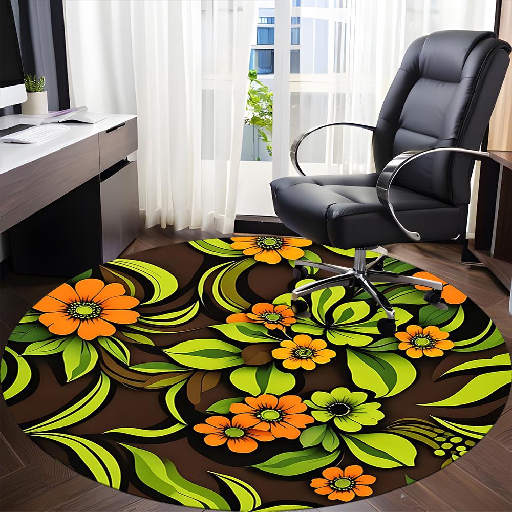 1pc Floral Pattern Office Round Area Rug, For Office, Laundry Room, Bedroom, Living Room, Under Office Chairs, Home Decor, Home Decor, Non-Slip 003