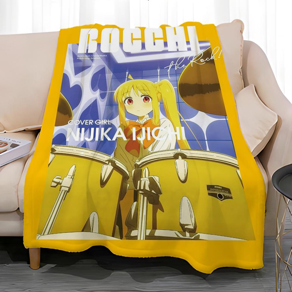 anime Bocchi the Rock Throw Soft Coral Fleece Blanket 310gsm Fluffy Warm Throw for Sofa Bed Couch Bedroom Decor