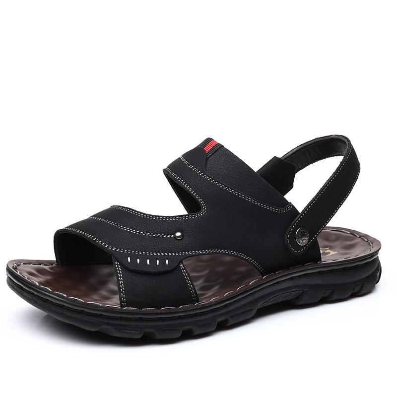 Мужские летние сандалии из мягкой кожи, повседневная пляжная обувь, мужские нескользящие износостойкие шлепанцы двойного назначения, мужские 2025