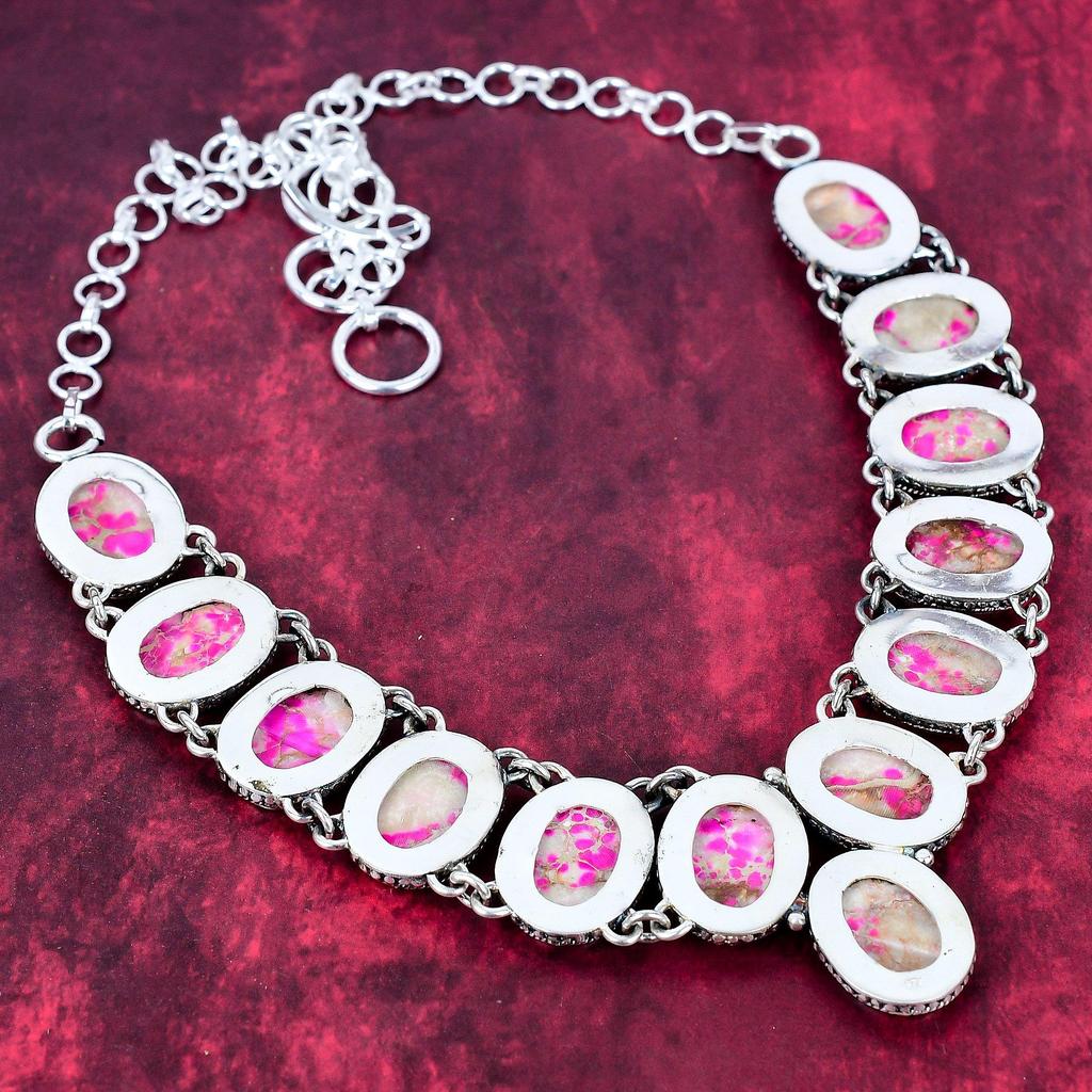 Ожерелье из розового морского осадка из цельного серебра 925 пробы с регулируемой цепочкой, ювелирное ожерелье ручной работы с драгоценными камнями на День памяти
