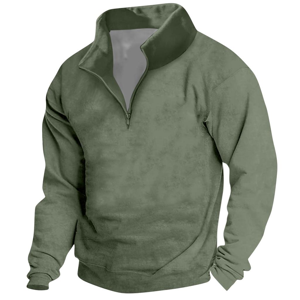 Мужской винтажный спортивный свитер с длинным рукавом и высоким воротником на молнии до половины