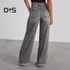Женские эластичные джинсовые брюки с высокой талией, широкие джинсы, повседневные прямые джинсы с необработанным краем и карманами