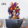 Day of The Dead Wall Decals Skull Fairy Feathers Floral Sticker, Themed Versatile DIY Room Decoration PVC Decals, Waterproof Colorful Art Sticker for