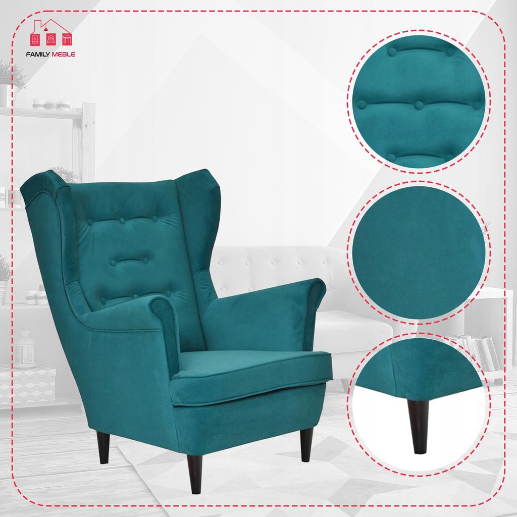 Diana Scandinavian Family Furniture Wing Chair Turquoise Dark Blue