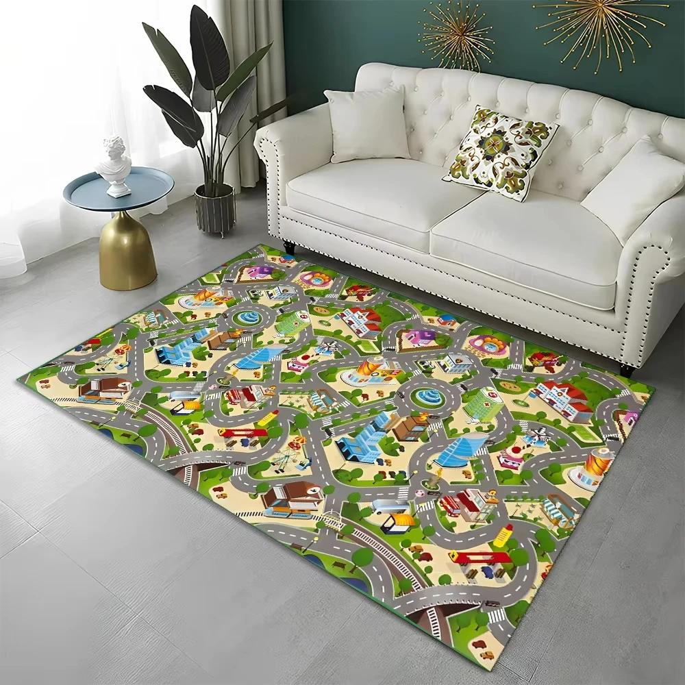 Highway City Traffic Playmat Non-Slip City Traffic Rug for Children's Playroom Traffic Theme Play Rug Home Decor Entry Doormat