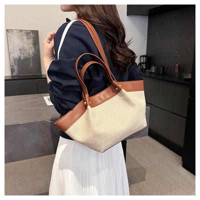 Весенняя новая ретро портативная наплечная сумка нишевого дизайна холщовая с вставками большая вместительная сумка-тоут