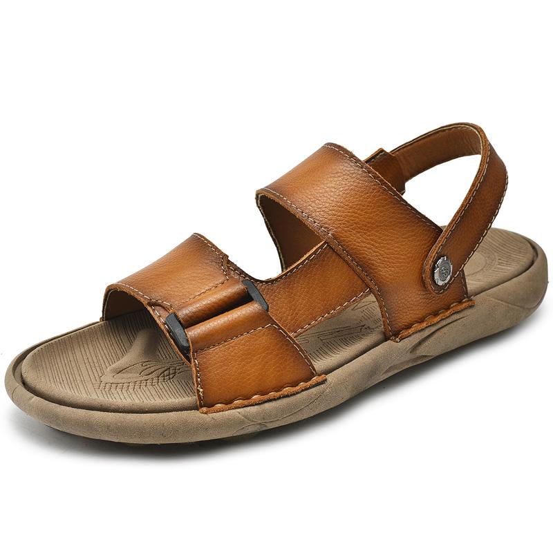 Hot Selling Men's Leather Sandals Europe America Simple Beach Shoes Home Casual Shoes Men's Wear-resistant Hiking Shoes