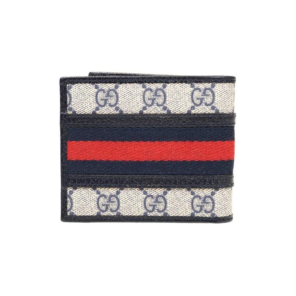 Gucci Ophidia Logo Stripe Canvas And Leather Card Holder Wallet Men Wallets Blue Beige 597606-96IWN-4076
