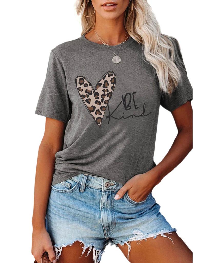 Azura Exchange Leopard Heart Shape Print Short Sleeve T-shirt