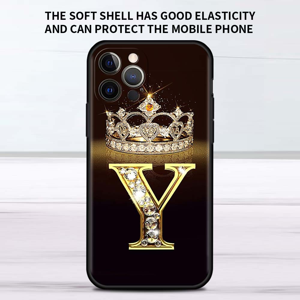 Чехол с золотым мраморным монограммой буквы для Apple iPhone 11 13 12 Pro 7 XR X XS Max 8 6 6S Plus 5 14 SE 2020 13Pro Черная крышка телефона