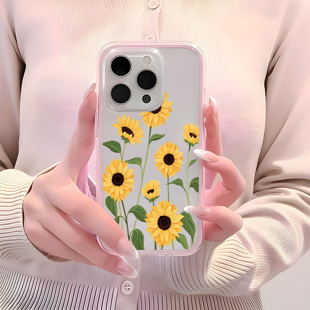 Прозрачный чехол для телефона с цветочным узором подсолнуха для iPhone 17 16 15 14 13 12 11 Pro Max 14 Plus, 2 в 1, силиконовый мягкий чехол конфетного цвета