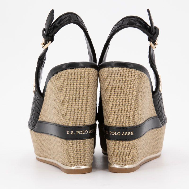 Женские плетеные босоножки на танкетке с золотым логотипом US POLO