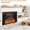 Valuxhome 35,63” Ш 27,5 В Электрический каминный вкладыш с настройками низкой/высокой температуры, подвижным сетчатым экраном и стеклянной дверцей, 1-9 ч