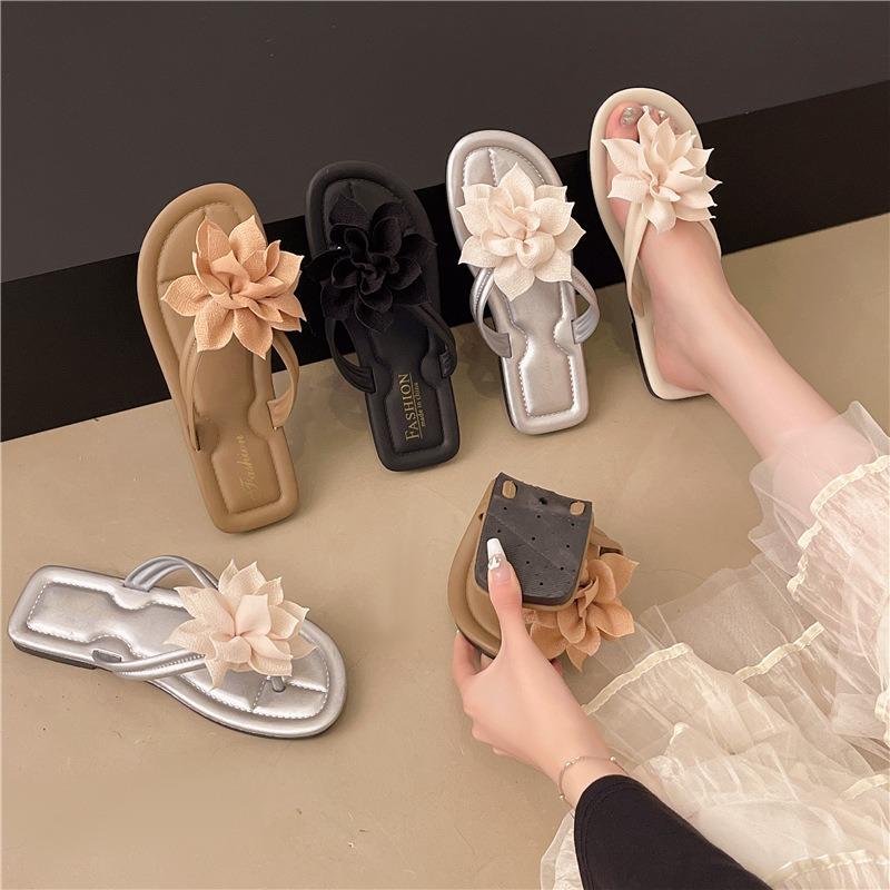 Пляжный отдых ветер носок цветок шлепанцы женские на плоской подошве крутые тапочки носить нескользящие пляжные туфли лето