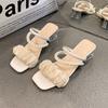 Cool Slippers Female 2025 New Summer Medium Heel Thick Heel French Versatile Outer Wear Fairy Wind Pearl Two Wear Sandals
