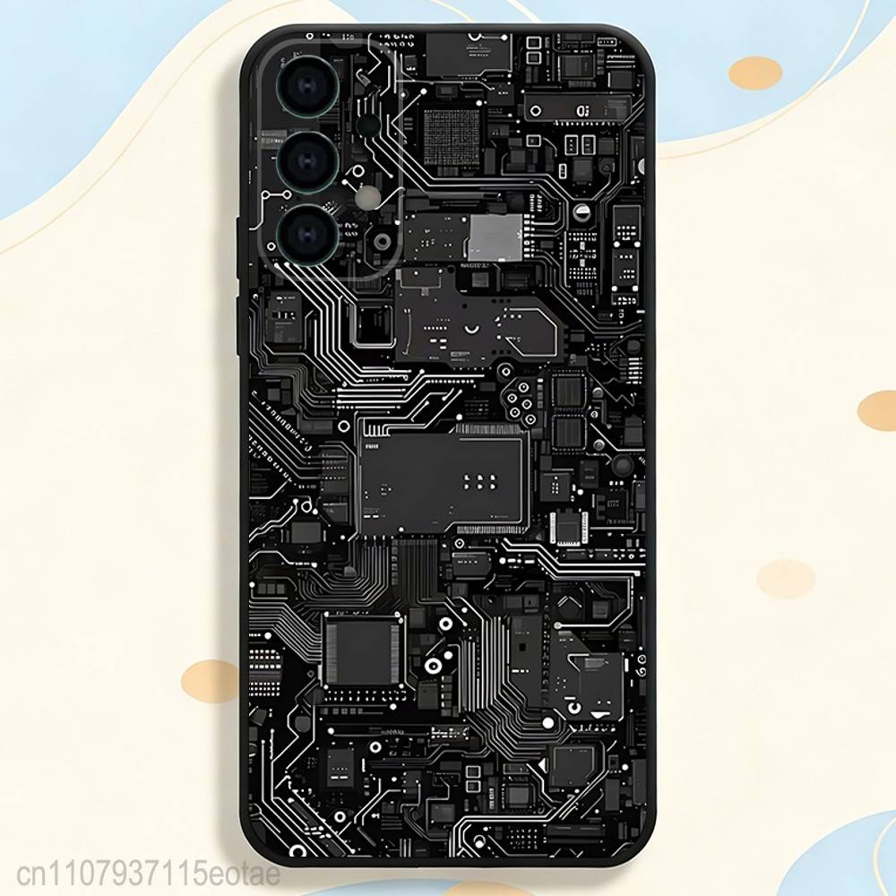 Чехол для телефона с рисунком под печатную плату Для Samsung S25,S26,S24,S21,S22,S23,S30,Ultra,S20,Plus,Fe,Lite,5G Черный