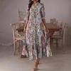 Женское удобное повседневное платье Женское платье с принтом и V-образным вырезом с оборками
