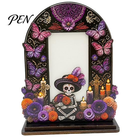 Декоративные реквизиты для Дня Мертвых Dia De Los Muertos Деревянная фоторамка Настольный декор, Праздничные композиции на Хэллоуин Держатель для памятных фотографий