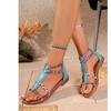 Fashion Bohemian Style Mixed Color Flat Sandals For Women 2025 Summer Pinch Narrow Band Zip Cover Heel Roman