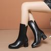 Shoes Female 2024 Hot Sale Mid-Calf Women's Boots Concise Modern Boots Women Buttons Round Toe Med Heel Side Zip Shoes Women