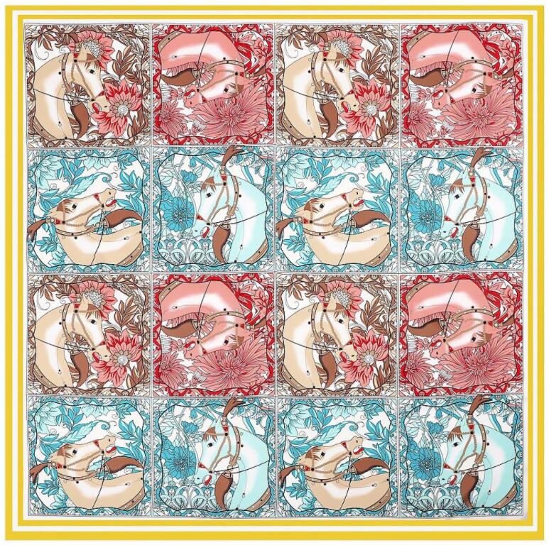 130cm War Horse Ladies Decoration Big Square Scarf Twill Silk Scarf Women Kerchief Scarves For Ladies Fashion Shawl Echarpe