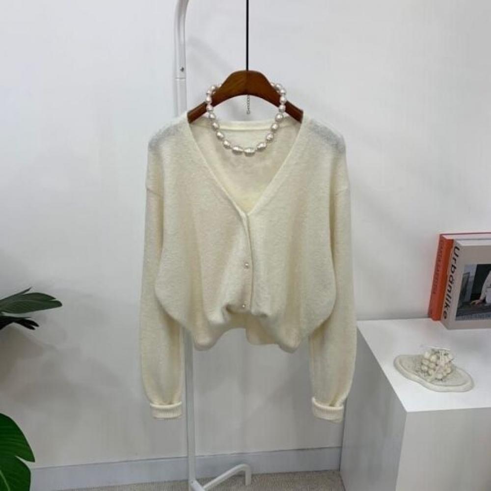 C S In The Room uniSex Suede Angora Pearl Button V neCk Long SleeVe Knit Cardian